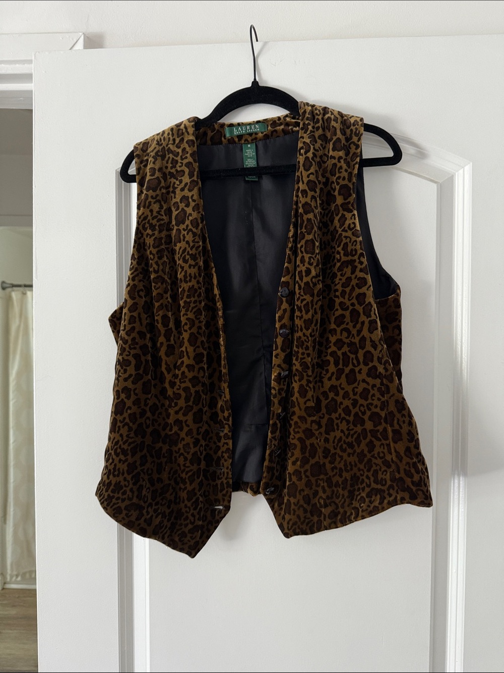 Ralph Lauren Leopard Print Velvet Vest in Brown and Black